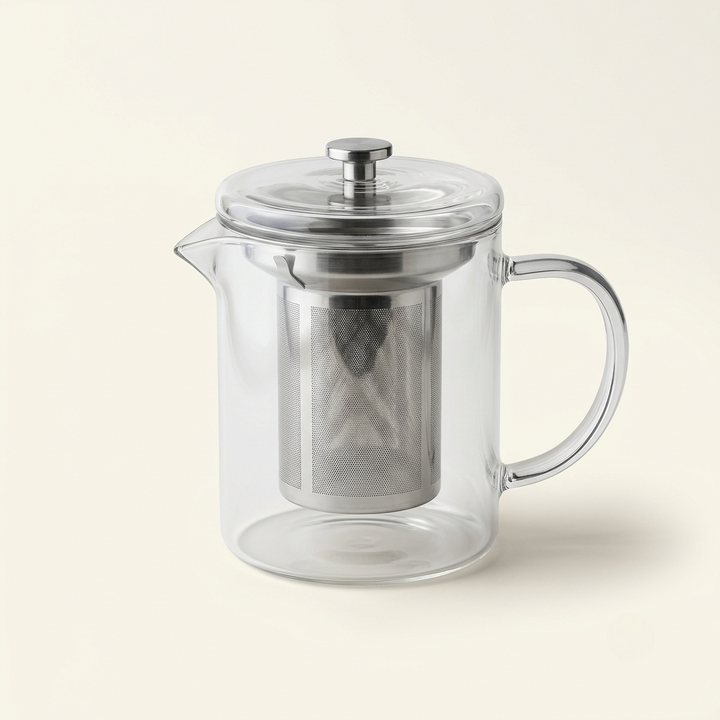 Glas Teekanne mit Edelstahlsieb