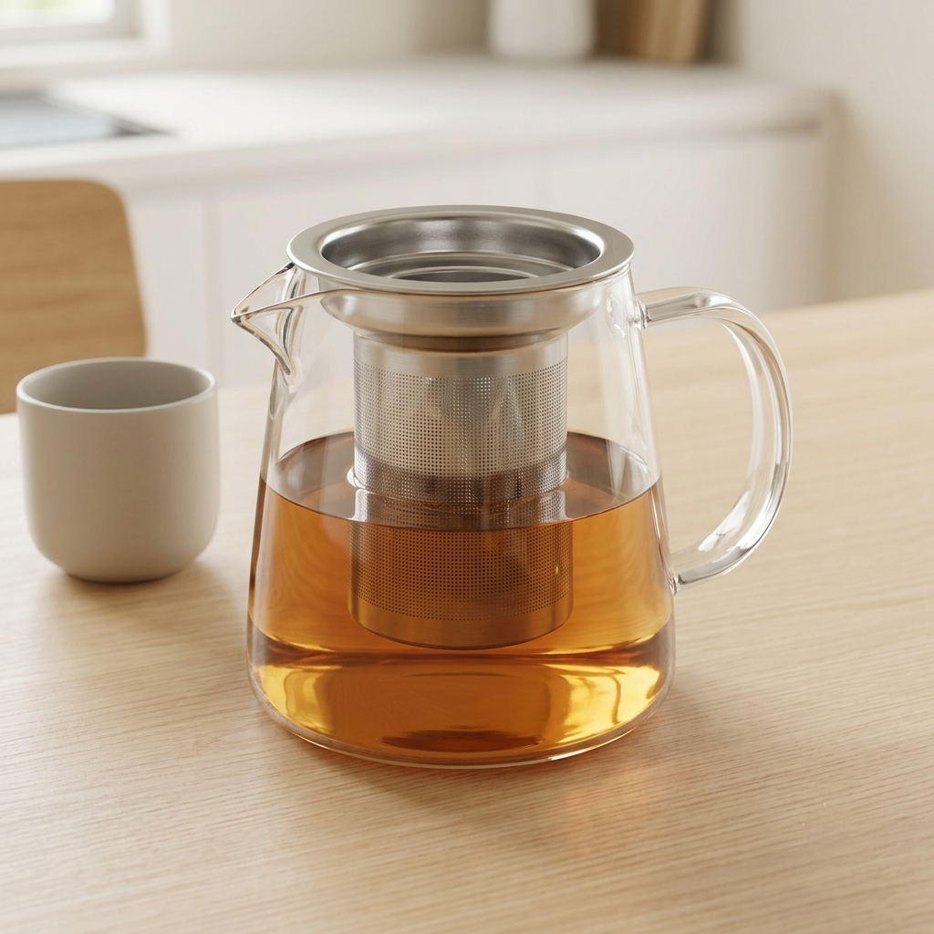Glas Teekanne mit Edelstahlsieb